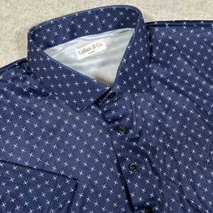 Collars & Co Polo Shirt Mens XL Navy Blue Geometric Print Dress Collar NEW NWOT